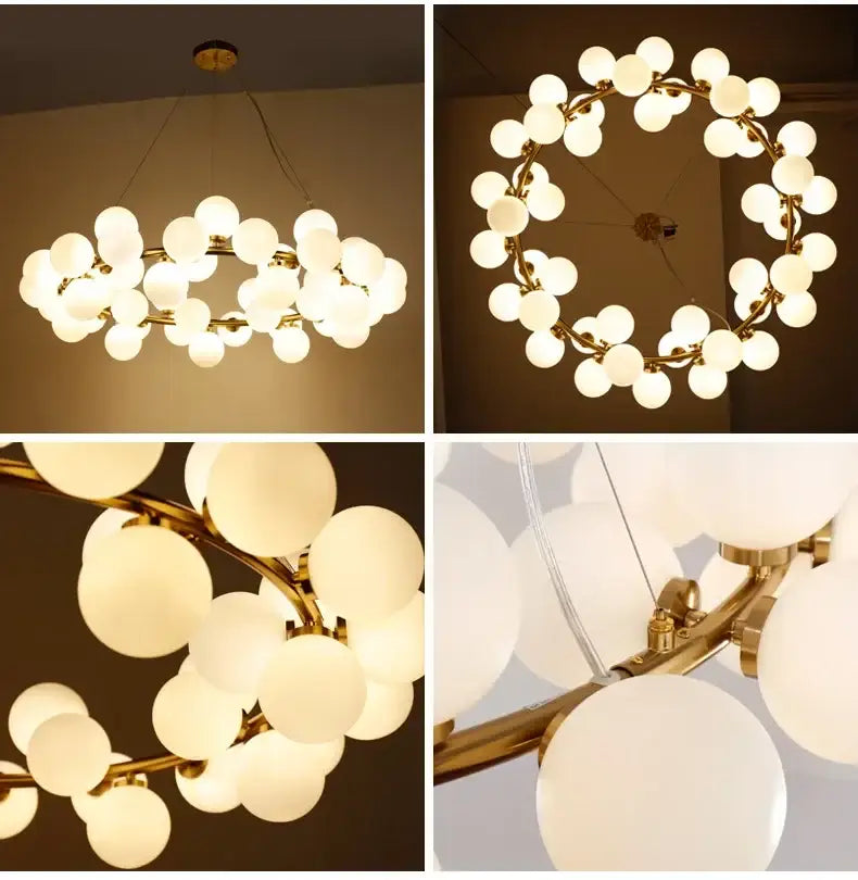 DecorBites™ Contemporary Black and Gold Chandelier - White Glass Ball