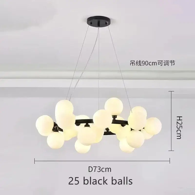 DecorBites™ Contemporary Black and Gold Chandelier - White Glass Ball