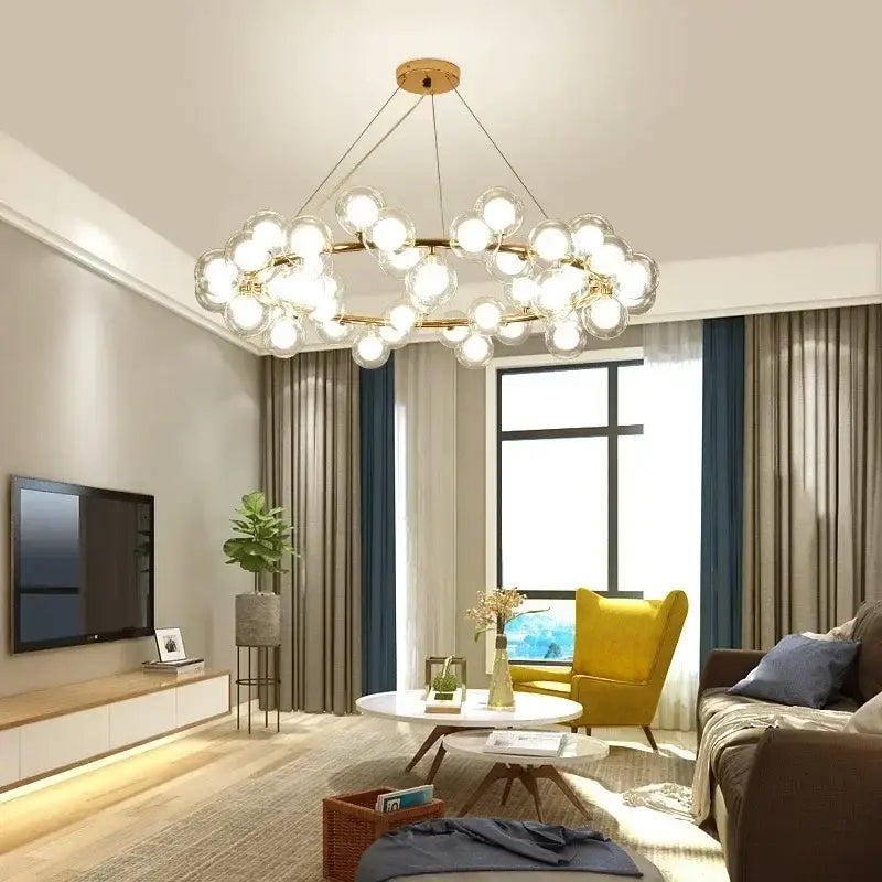 DecorBites™ Contemporary Black and Gold Chandelier - White Glass Ball