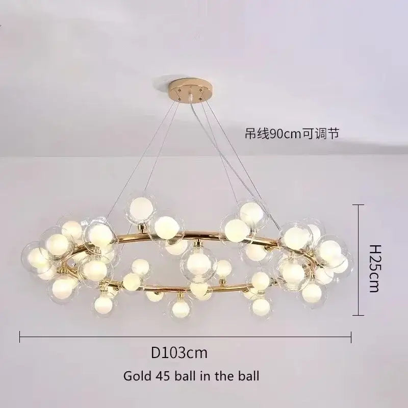 DecorBites™ Contemporary Black and Gold Chandelier - White Glass Ball