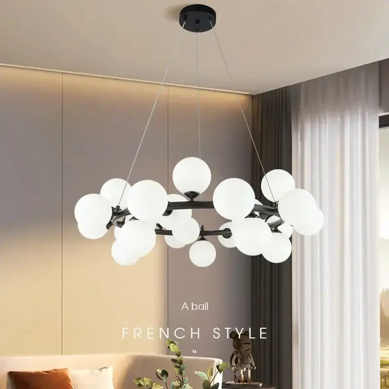 DecorBites™ Contemporary Black and Gold Chandelier - White Glass Ball