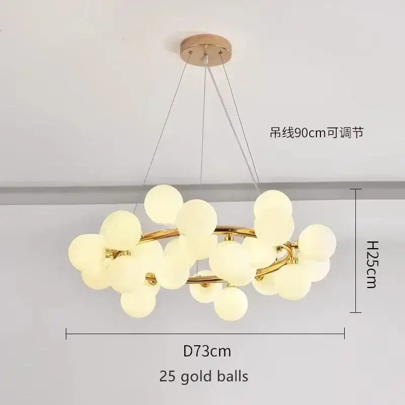 DecorBites™ Contemporary Black and Gold Chandelier - White Glass Ball