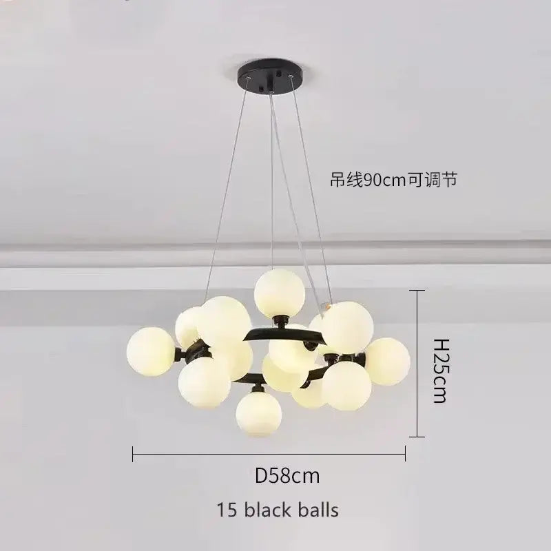 DecorBites™ Contemporary Black and Gold Chandelier - White Glass Ball
