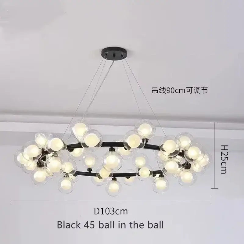 DecorBites™ Contemporary Black and Gold Chandelier - White Glass Ball