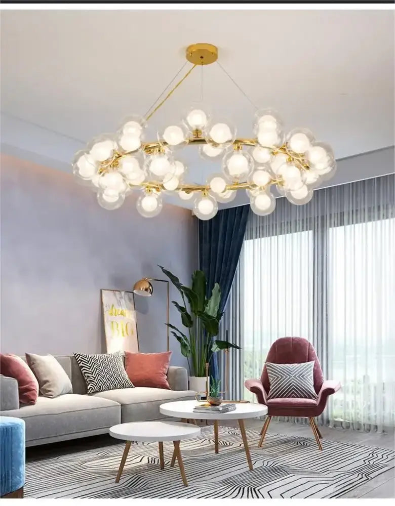 DecorBites™ Contemporary Black and Gold Chandelier - White Glass Ball