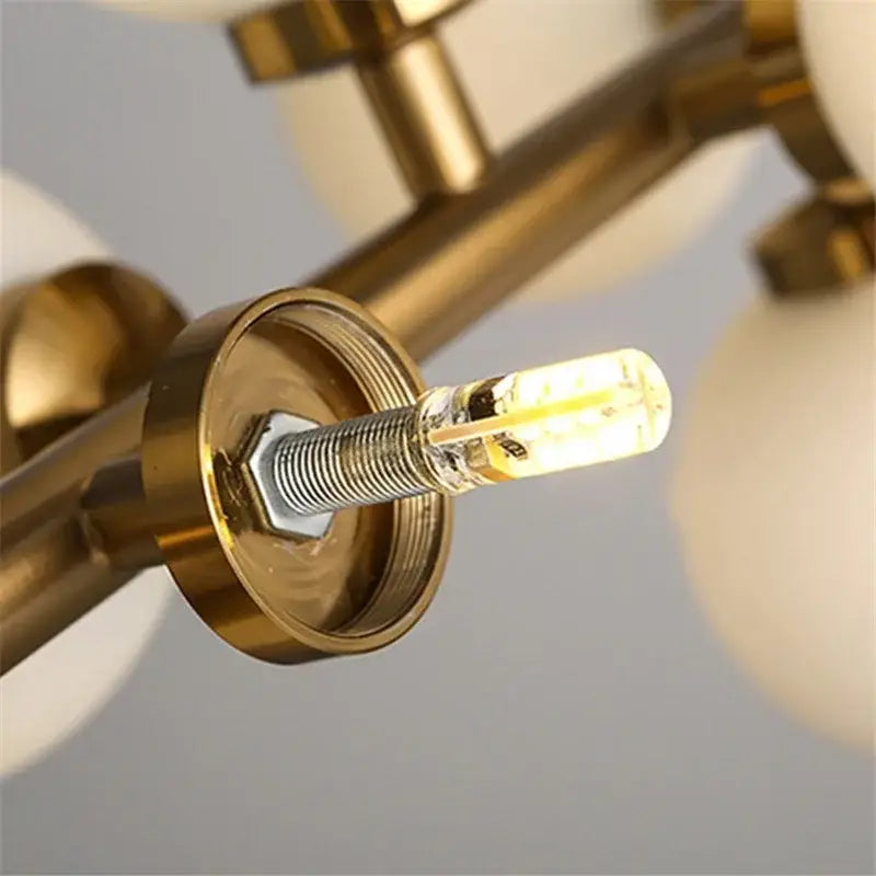 DecorBites™ Contemporary Black and Gold Chandelier - White Glass Ball