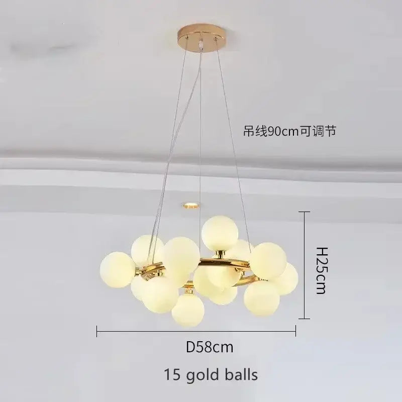 DecorBites™ Contemporary Black and Gold Chandelier - White Glass Ball
