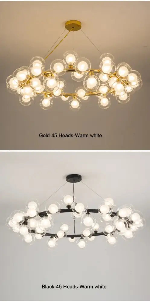 DecorBites™ Contemporary Black and Gold Chandelier - White Glass Ball