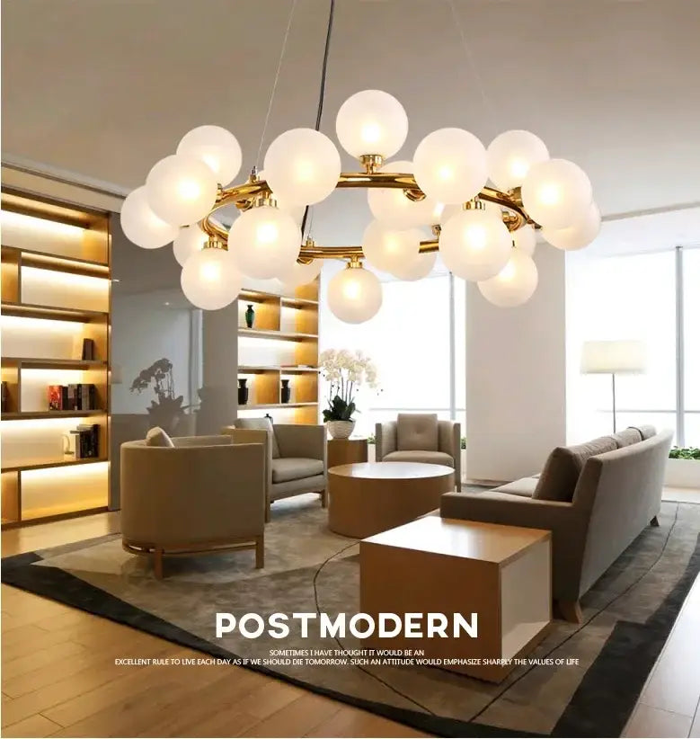 DecorBites™ Contemporary Black and Gold Chandelier - White Glass Ball