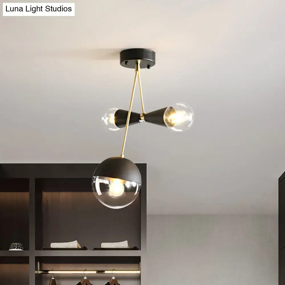DecorBites™ Contemporary Black Ball and Hourglass Semi Flush Mount Ceiling Light with 3 Bulbs – Clear Glass