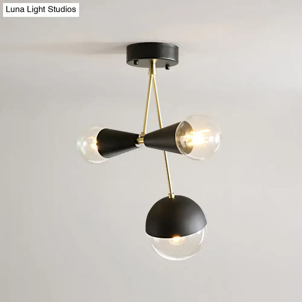 DecorBites™ Contemporary Black Ball and Hourglass Semi Flush Mount Ceiling Light with 3 Bulbs – Clear Glass
