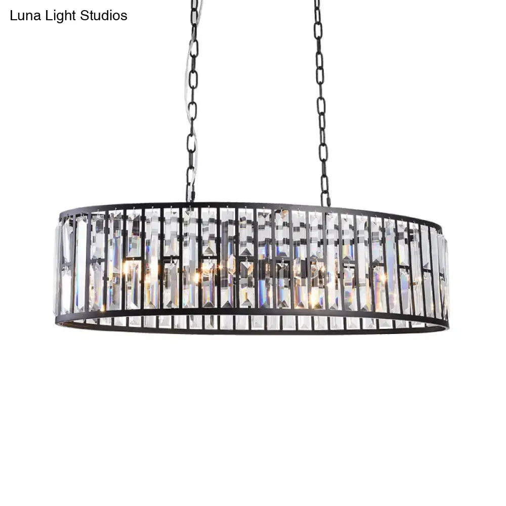 DecorBites™ Contemporary Black/Gold Crystal Pendant Light with 6 Prisms - Elliptical Dining Room Island Chandelier