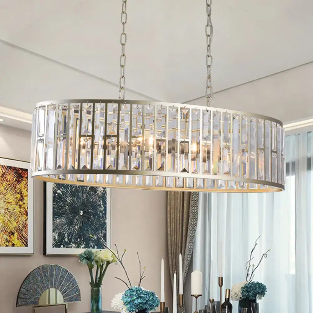 DecorBites™ Contemporary Black/Gold Crystal Pendant Light with 6 Prisms - Elliptical Dining Room Island Chandelier