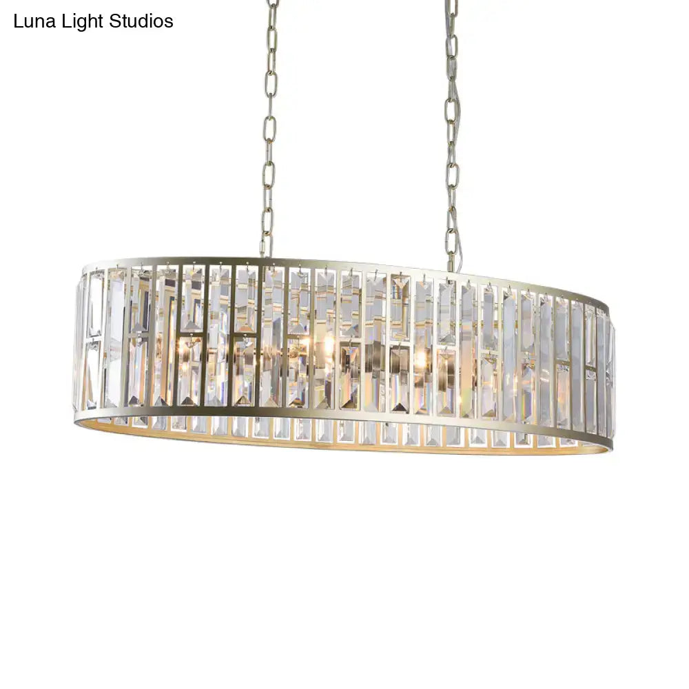 DecorBites™ Contemporary Black/Gold Crystal Pendant Light with 6 Prisms - Elliptical Dining Room Island Chandelier