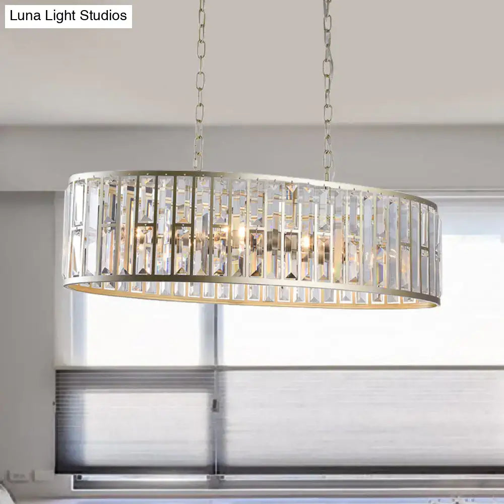 DecorBites™ Contemporary Black/Gold Crystal Pendant Light with 6 Prisms - Elliptical Dining Room Island Chandelier