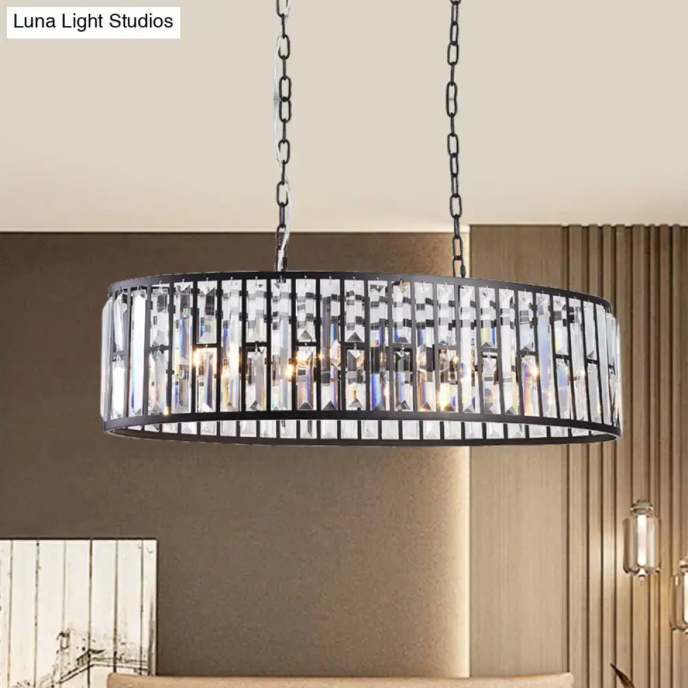 DecorBites™ Contemporary Black/Gold Crystal Pendant Light with 6 Prisms - Elliptical Dining Room Island Chandelier