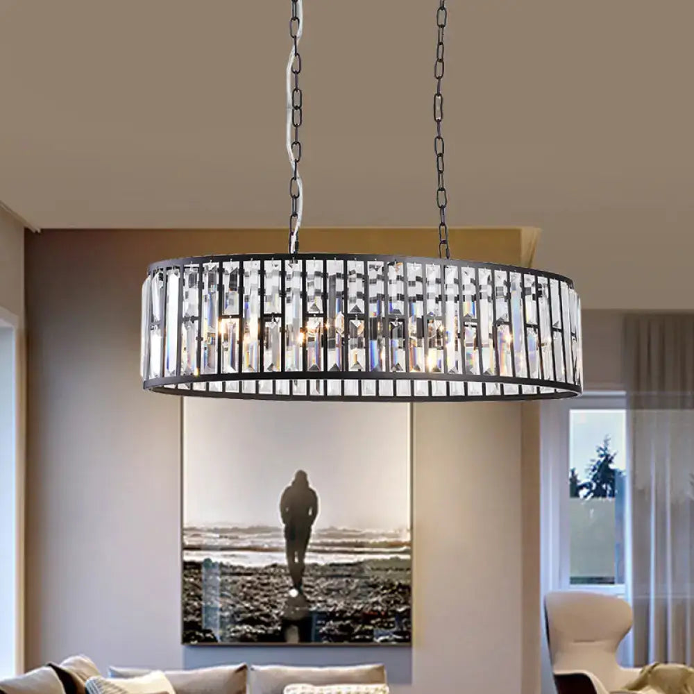 DecorBites™ Contemporary Black/Gold Crystal Pendant Light with 6 Prisms - Elliptical Dining Room Island Chandelier