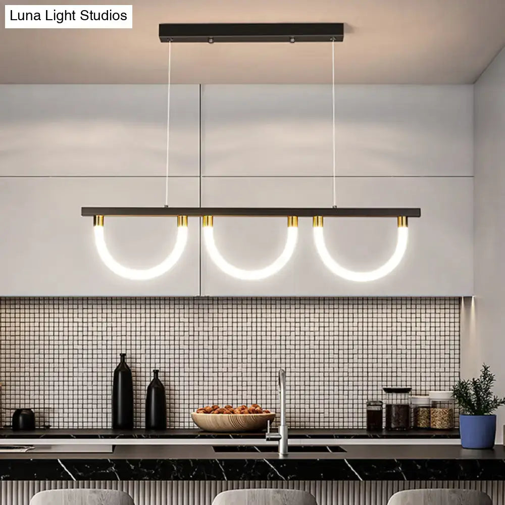 DecorBites™ Contemporary Black/Gold Kitchen Island Lamp - Acrylic Semicircle Design (3 Lights)