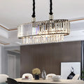 مصباح جزيرة عصري أسود معلق لغرفة الطعام من DecorBites™ بظل من بلورات المنشورية - 4/6 رؤوس، عرض 27.5/35.5 بوصة