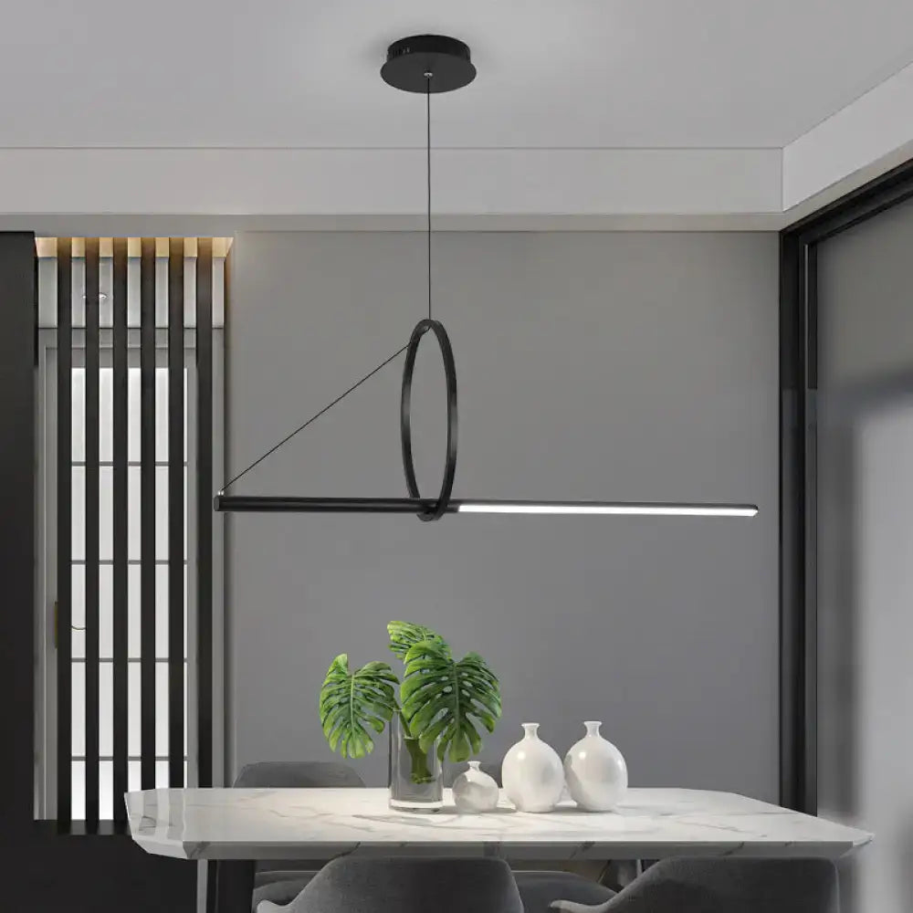 DecorBites™ Contemporary Black LED Ceiling Light with Metal Ring and Linear Island Design for Dining Room