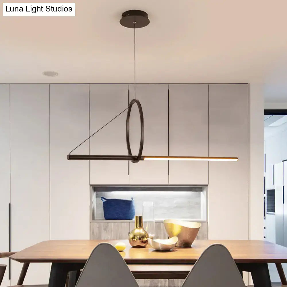 DecorBites™ Contemporary Black LED Ceiling Light with Metal Ring and Linear Island Design for Dining Room