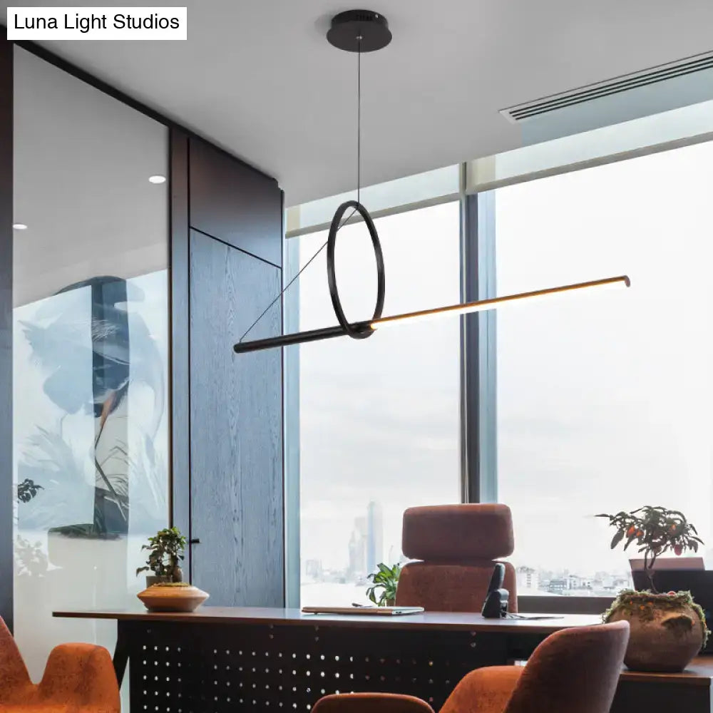 DecorBites™ Contemporary Black LED Ceiling Light with Metal Ring and Linear Island Design for Dining Room