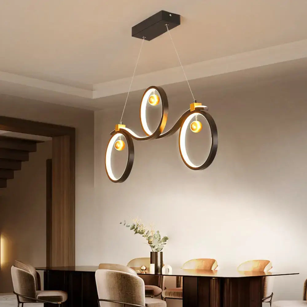 DecorBites™ Contemporary Black Metal LED Pendant Light with Symmetrical Rings - Island Ceiling Lighting