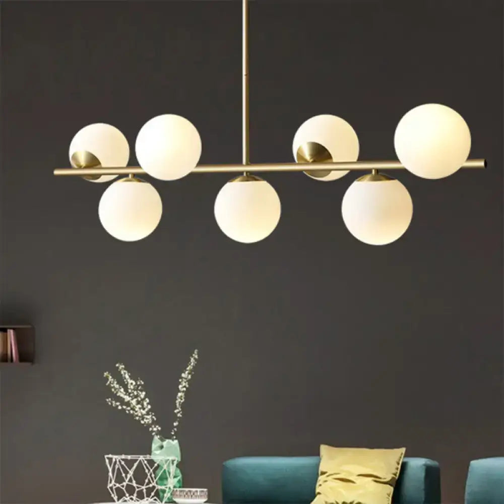 DecorBites™ Contemporary Brass Pendant Lamp with 7-Light White Glass, Ideal for Living Room Illumination
