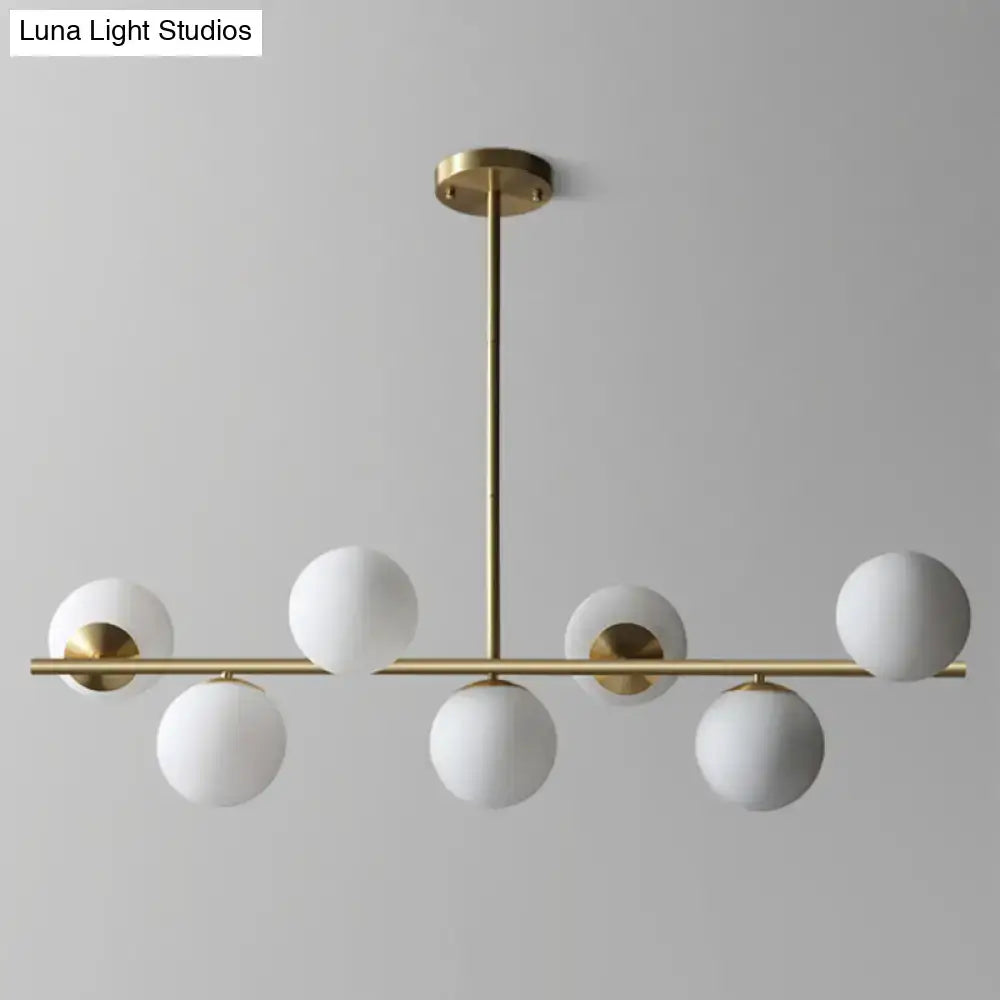 DecorBites™ Contemporary Brass Pendant Lamp with 7-Light White Glass, Ideal for Living Room Illumination