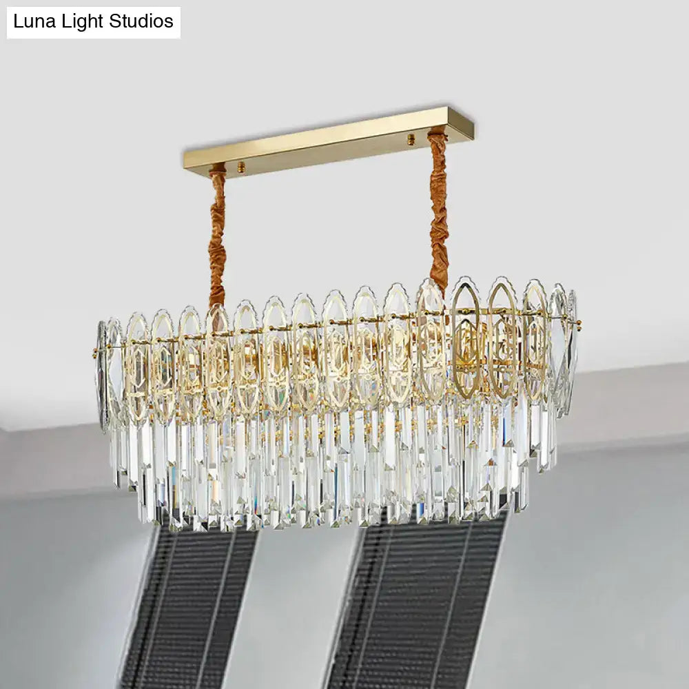 DecorBites™ Contemporary Clear Crystal 10-Head Island Kitchen Hanging Light - Gold Layered Design