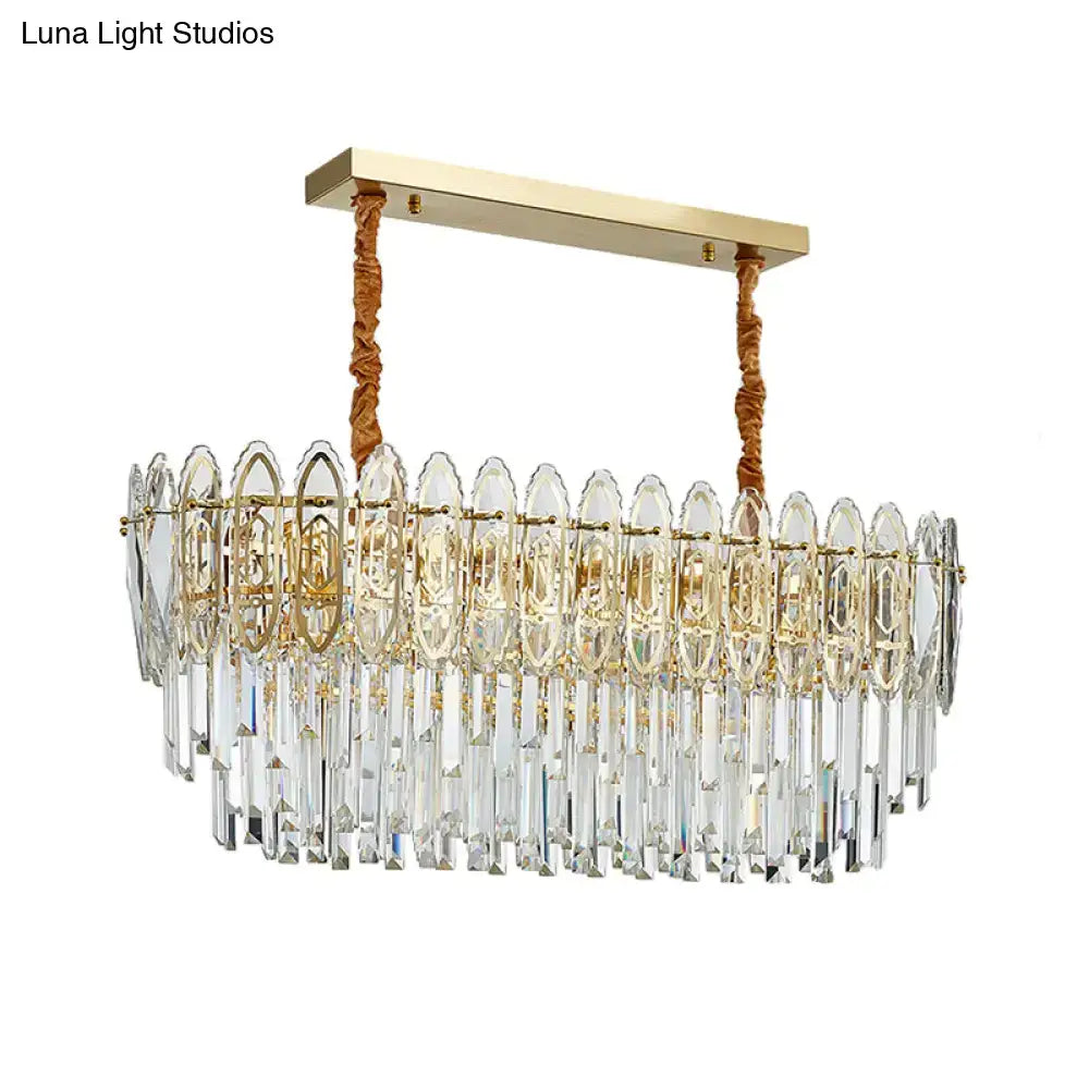 DecorBites™ Contemporary Clear Crystal 10-Head Island Kitchen Hanging Light - Gold Layered Design