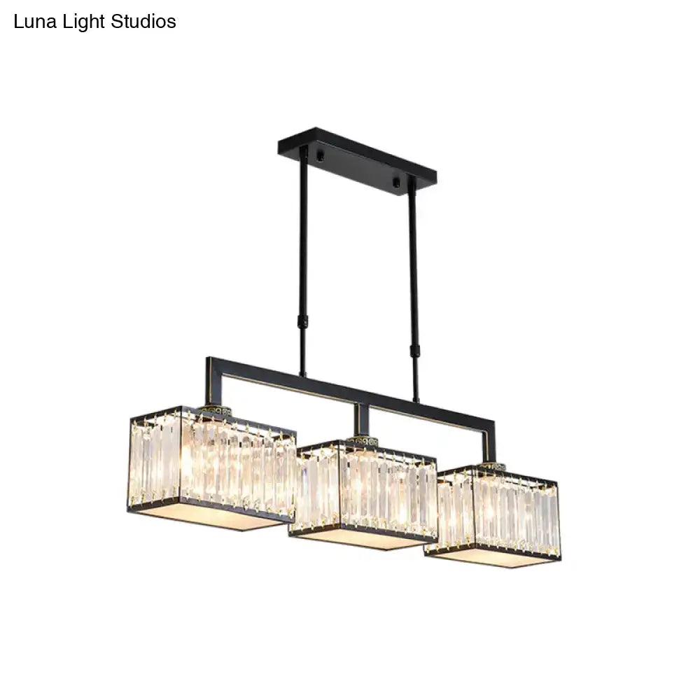 DecorBites™ Contemporary Crystal Black Chandelier Island Light Fixture - Cubic Dining Hall Lamp, 3 Bulbs