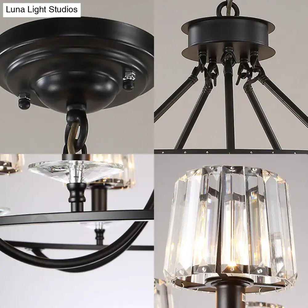 DecorBites™ Contemporary Crystal Chandelier - 4/6/8 Lights Circle Hanging Light in Black for Bedroom