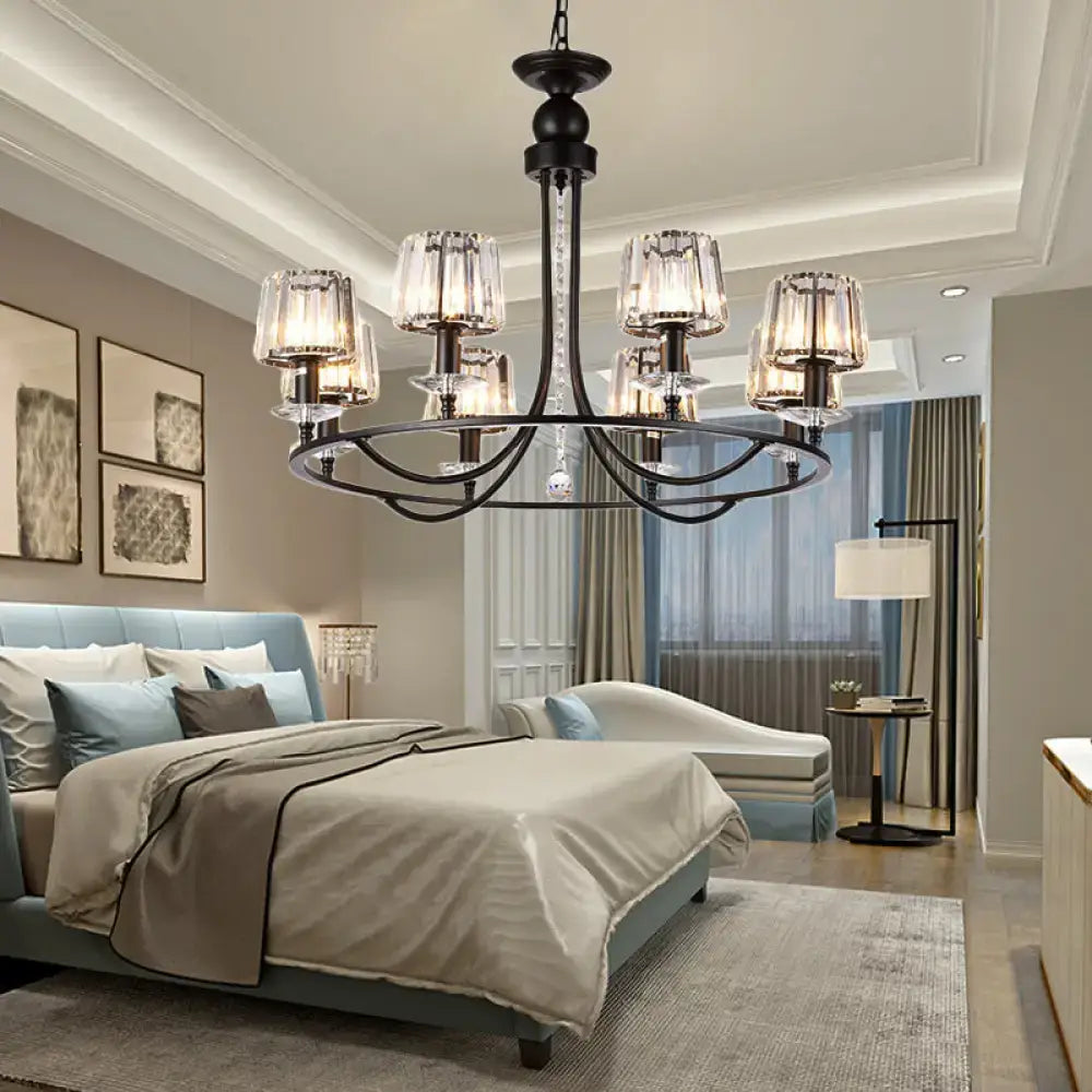 DecorBites™ Contemporary Crystal Chandelier - 4/6/8 Lights Circle Hanging Light in Black for Bedroom