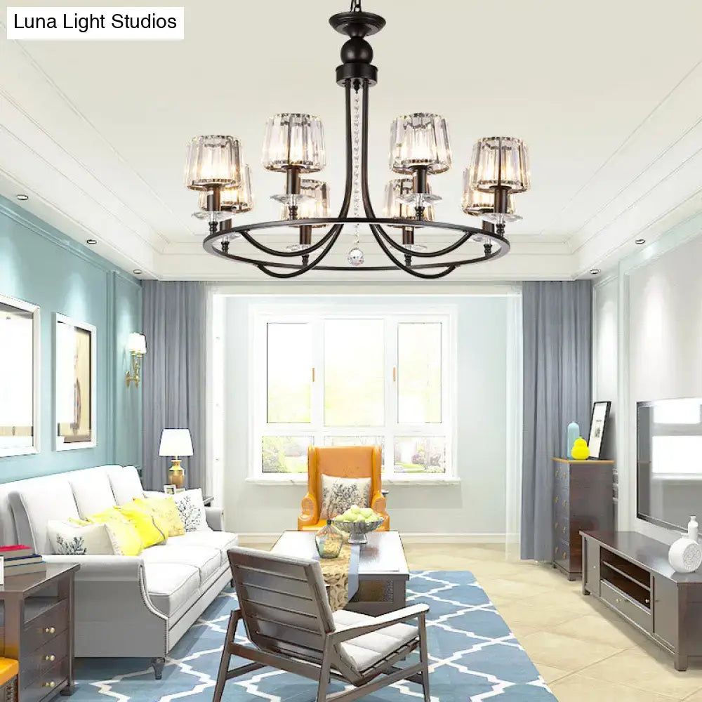 DecorBites™ Contemporary Crystal Chandelier - 4/6/8 Lights Circle Hanging Light in Black for Bedroom