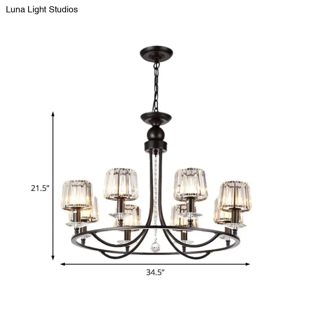 DecorBites™ Contemporary Crystal Chandelier - 4/6/8 Lights Circle Hanging Light in Black for Bedroom