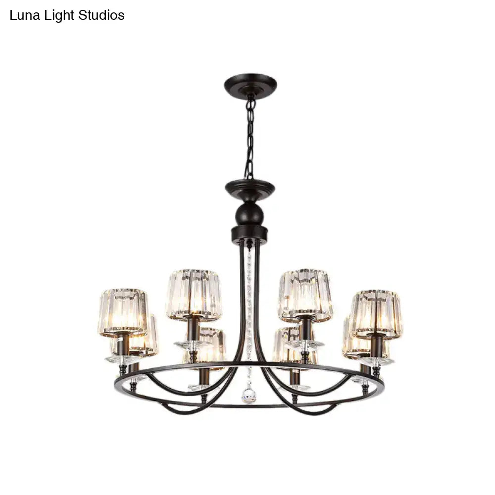DecorBites™ Contemporary Crystal Chandelier - 4/6/8 Lights Circle Hanging Light in Black for Bedroom
