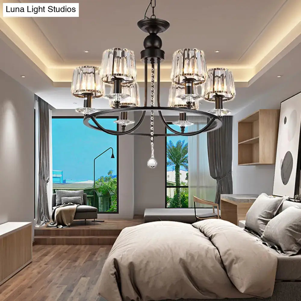DecorBites™ Contemporary Crystal Chandelier - 4/6/8 Lights Circle Hanging Light in Black for Bedroom