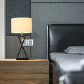 DecorBites™ Contemporary Fabric Drum Shade Table Lamp with Modern Hourglass Design for Bedside Nightstand Lighting - White