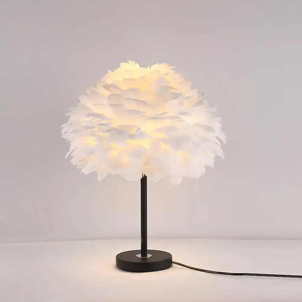 DecorBites™ Contemporary Feather Flower Table Lamp - Single-Bulb Night Light for Bedroom