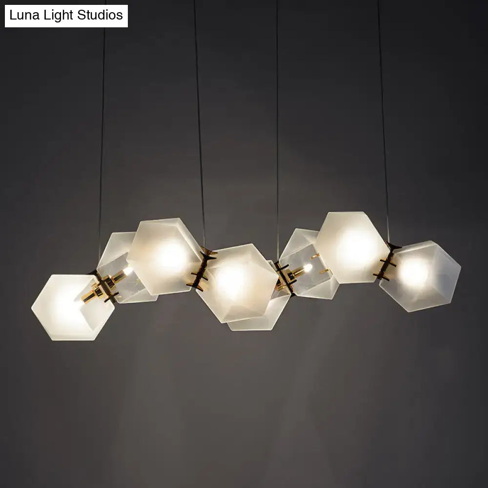 DecorBites™ Contemporary Frosted Glass Honeycomb Island Lamp with Brass Ceiling Hang - Modern 2/4/8-Light for Living Room