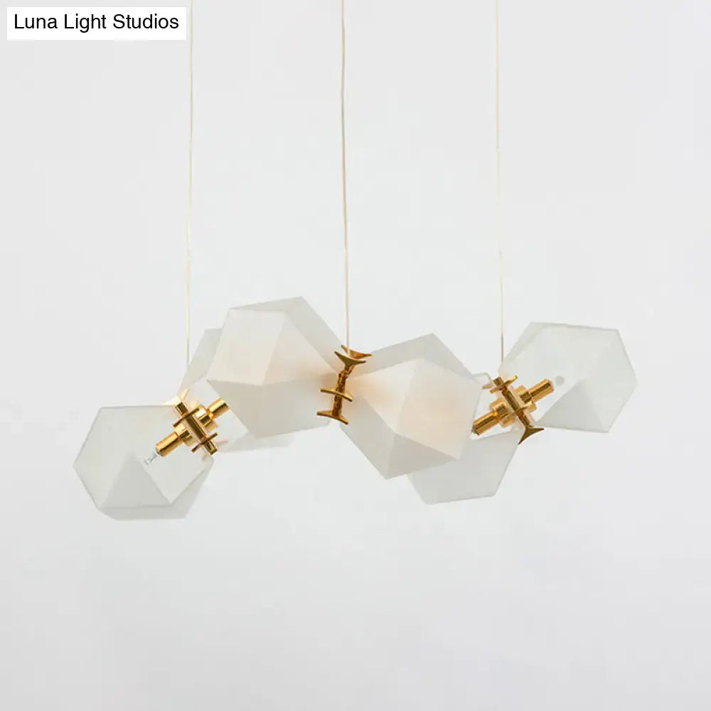DecorBites™ Contemporary Frosted Glass Honeycomb Island Lamp with Brass Ceiling Hang - Modern 2/4/8-Light for Living Room
