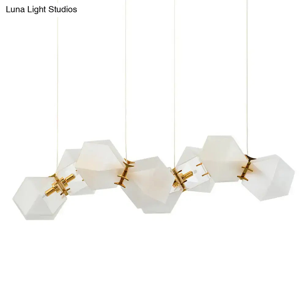 DecorBites™ Contemporary Frosted Glass Honeycomb Island Lamp with Brass Ceiling Hang - Modern 2/4/8-Light for Living Room