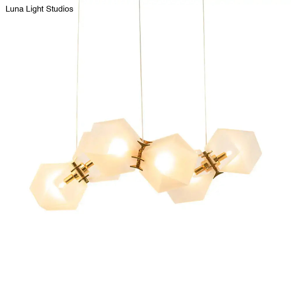 DecorBites™ Contemporary Frosted Glass Honeycomb Island Lamp with Brass Ceiling Hang - Modern 2/4/8-Light for Living Room