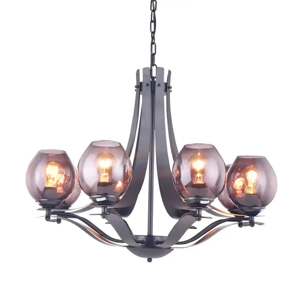 DecorBites™ Contemporary Globe Gray Glass Chandelier with 5/8 Lights - Black Suspension Pendant
