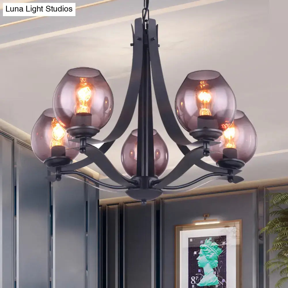 DecorBites™ Contemporary Globe Gray Glass Chandelier with 5/8 Lights - Black Suspension Pendant
