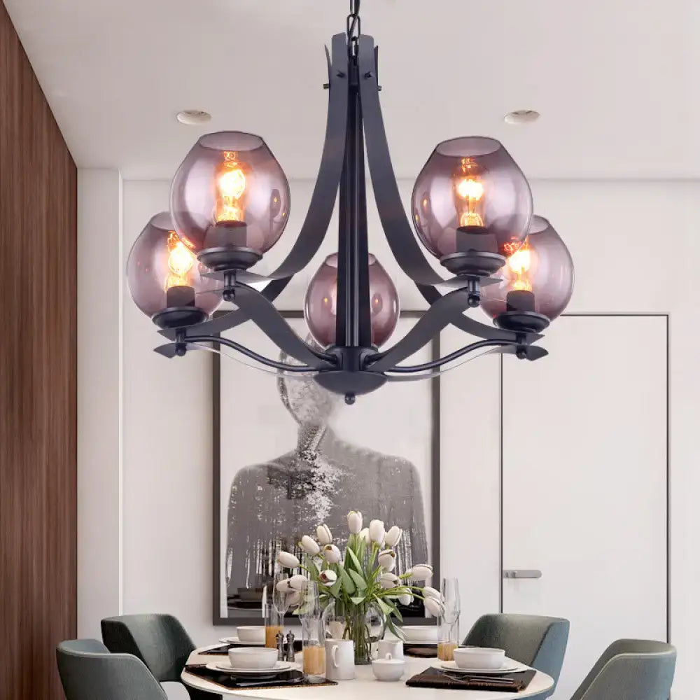 DecorBites™ Contemporary Globe Gray Glass Chandelier with 5/8 Lights - Black Suspension Pendant