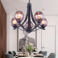 DecorBites™ Contemporary Globe Gray Glass Chandelier with 5/8 Lights - Black Suspension Pendant
