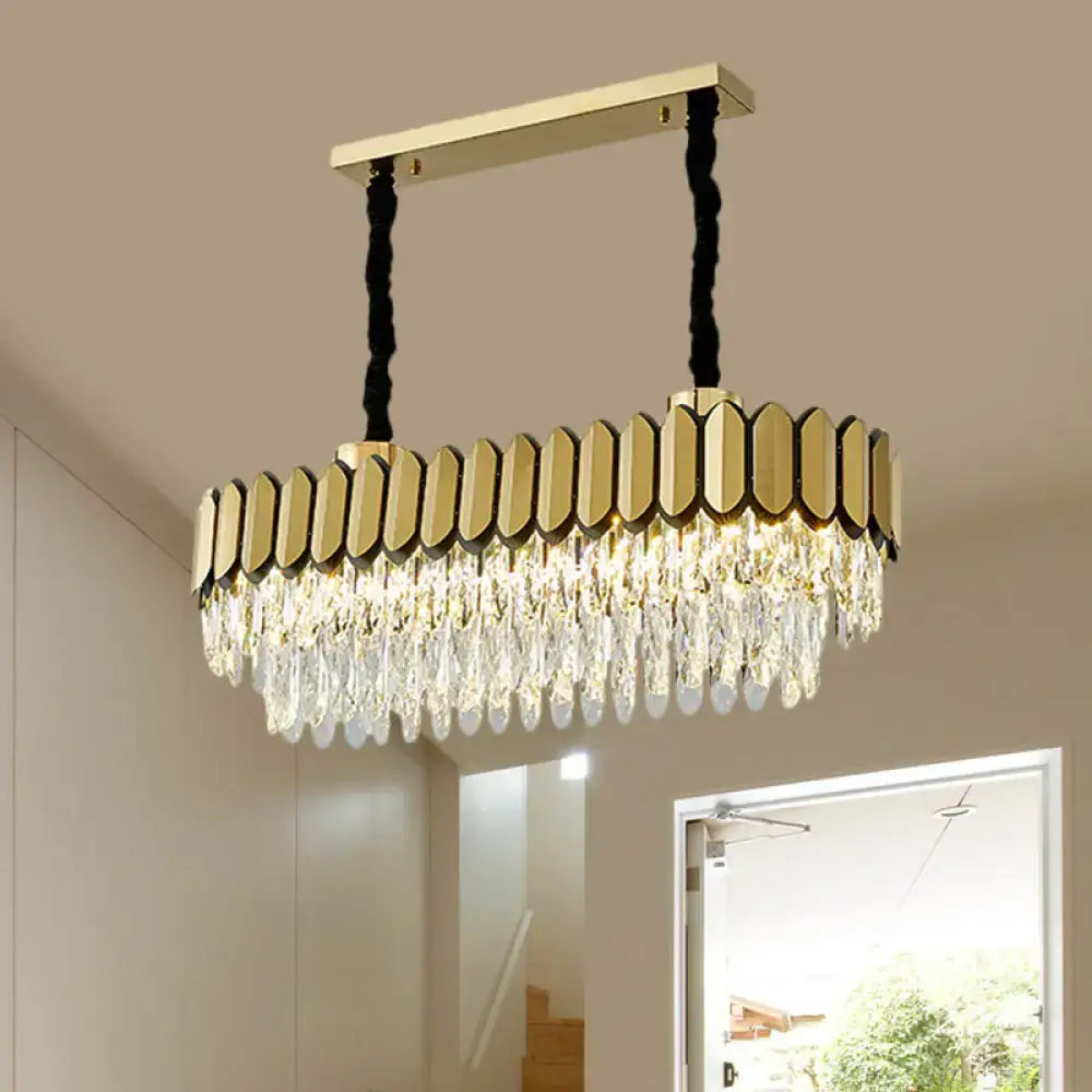 DecorBites™ Contemporary Gold Finish Oval Island Light with Clear Crystal Shuttles and LED Bulbs