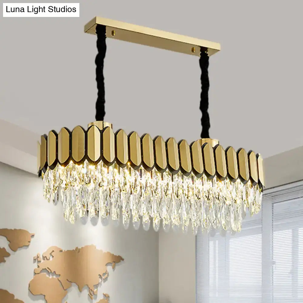 DecorBites™ Contemporary Gold Finish Oval Island Light with Clear Crystal Shuttles and LED Bulbs